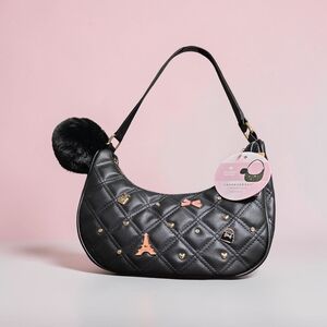 Under One Sky Quilted Black Shoulder Bag with Charm Accents